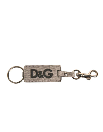Dolce &amp; Gabbana Beige DG Logo Leder Gold Metall Männer Schlüsselanhänger Schlüsselanhänger