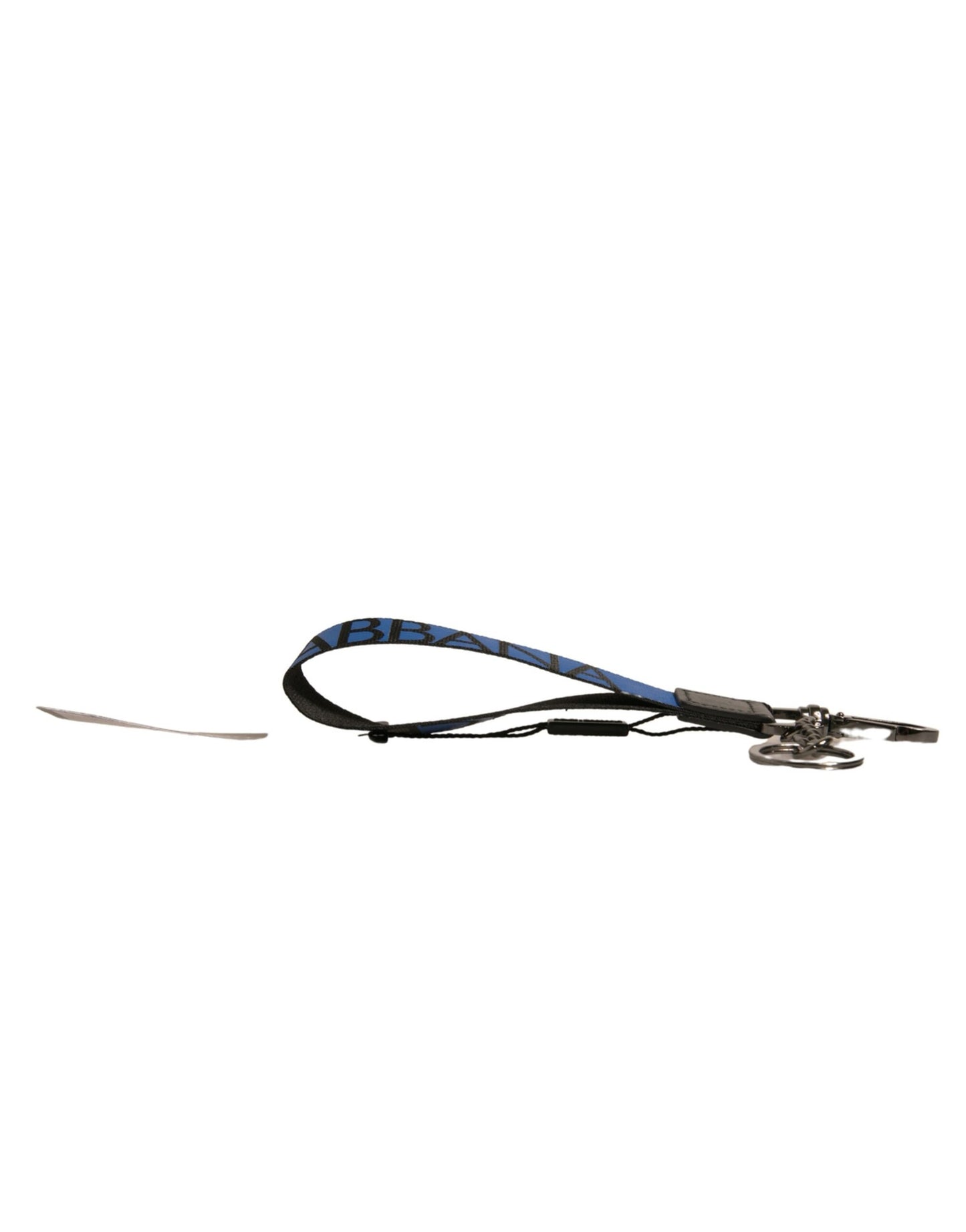 Dolce &amp; Gabbana Blaues Logo Polyester Silber Messing Halter Schlüsselanhänger Schlüsselring