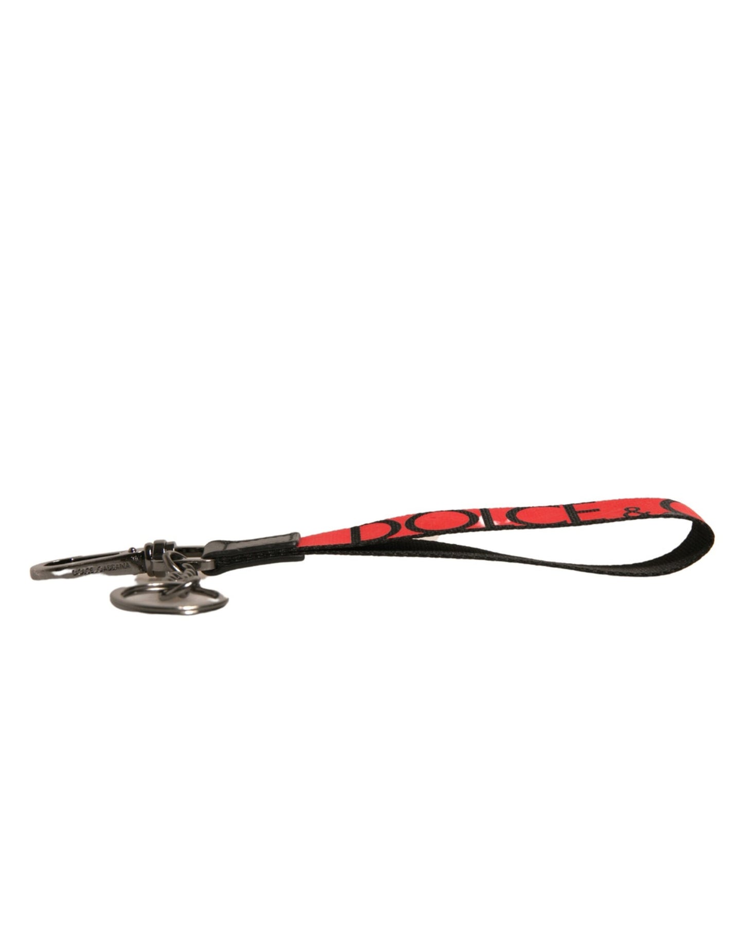 Dolce &amp; Gabbana Schlüsselanhänger mit rotem Logo, Leder, silbernem Messinghalter