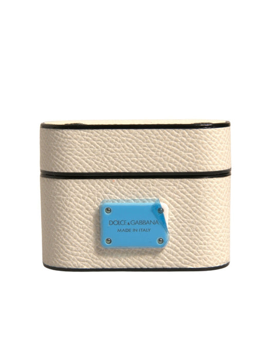 Dolce &amp; Gabbana Airpods-Hülle mit Logo-Plakette aus weißem Leder und Metall