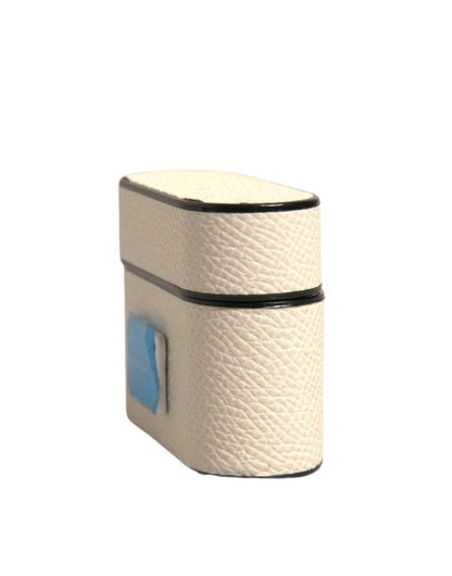 Dolce &amp; Gabbana Airpods-Hülle mit Logo-Plakette aus weißem Leder und Metall