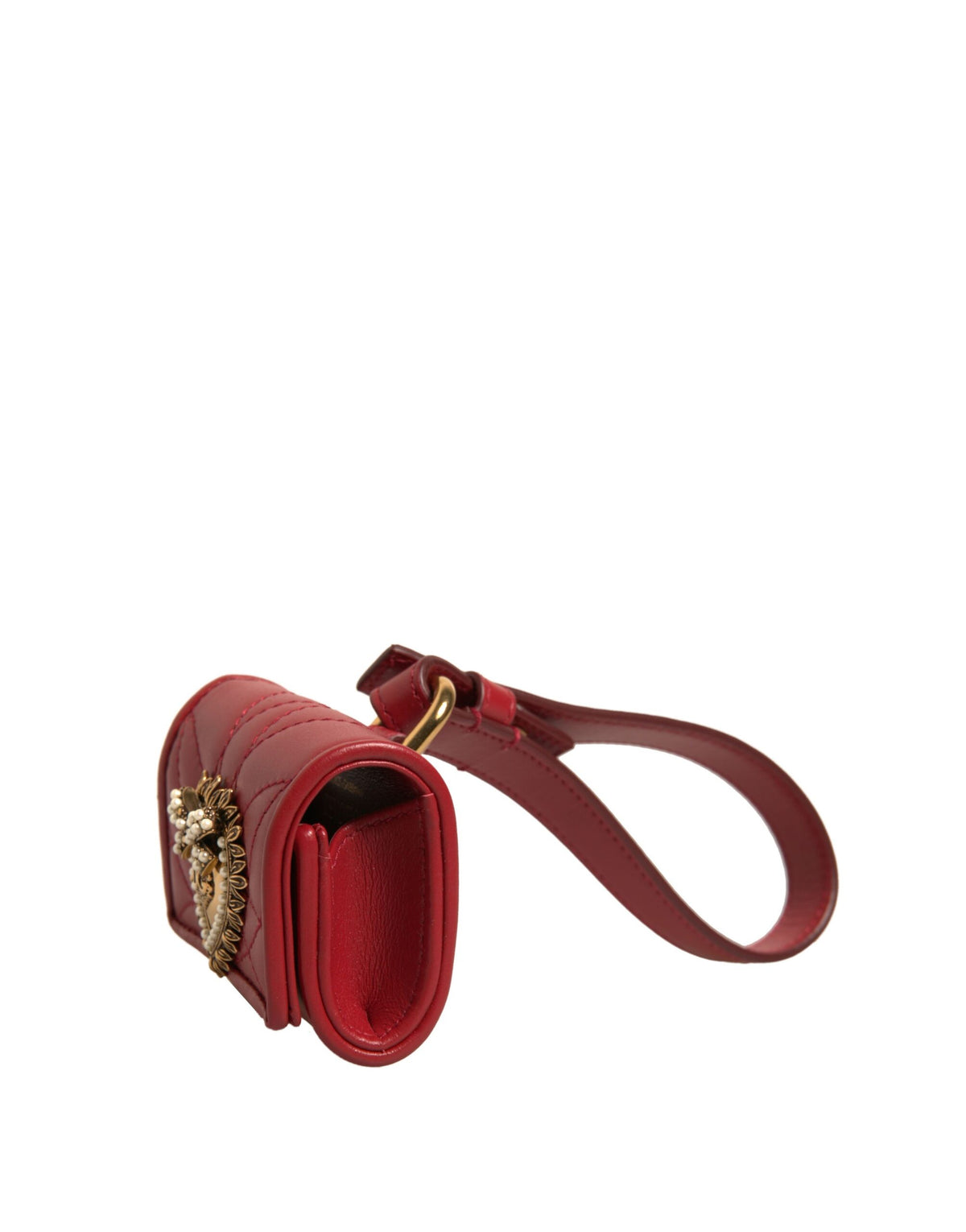 Dolce &amp; Gabbana – Airpod-Hülle „Devotion“ aus schwarzem Leder mit Herzriemen