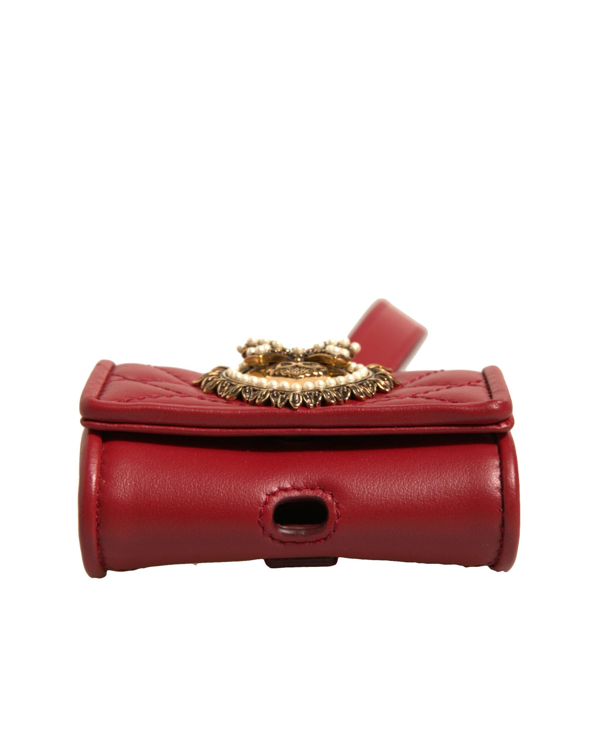 Dolce &amp; Gabbana – Airpod-Hülle „Devotion“ aus schwarzem Leder mit Herzriemen