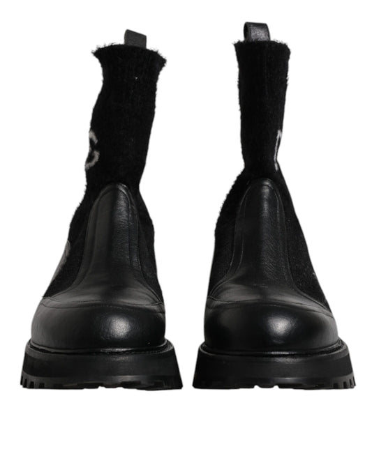 Dolce &amp; Gabbana – Schwarze Stiefeletten mit DG-Logo und Pferdesocken