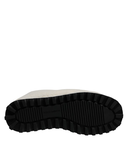 Dolce &amp; Gabbana – Weiße, gepolsterte Stiefel mit Plüschlogo und Wadenmitte