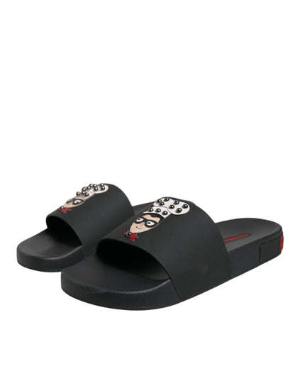 Dolce &amp; Gabbana Schwarze Leder-Sandalen, Strandschuhe