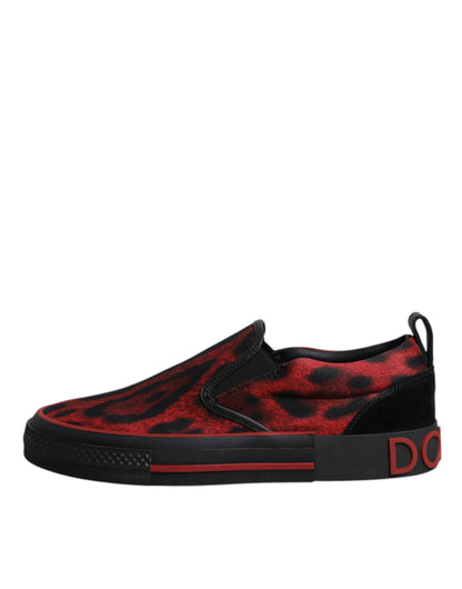 Dolce &amp; Gabbana Rot Schwarz Leopard Baumwolle Männer Low Top Sneakers Schuhe