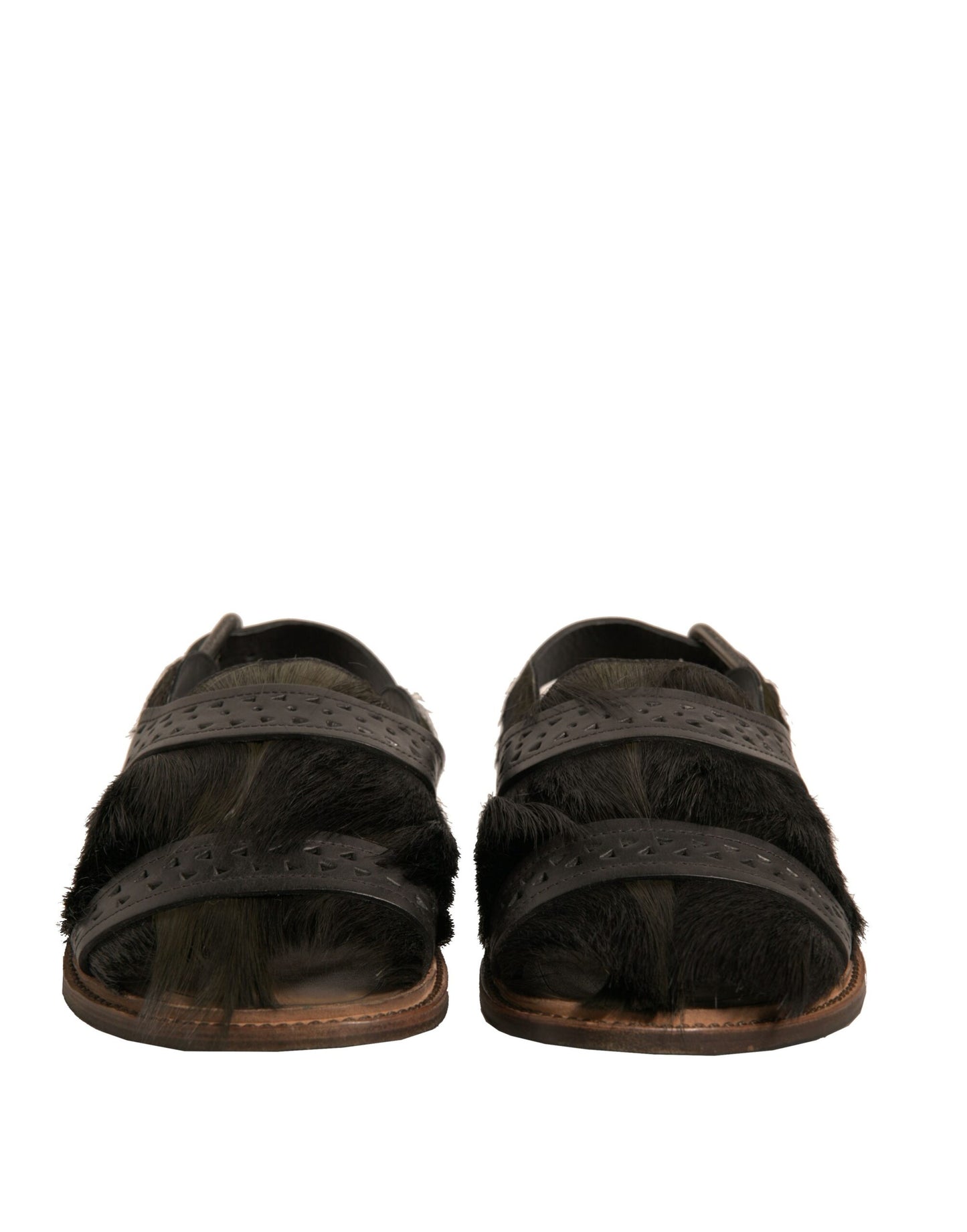 Dolce &amp; Gabbana Grüne Gazelle Haarleder Flats Sandalen Schuhe