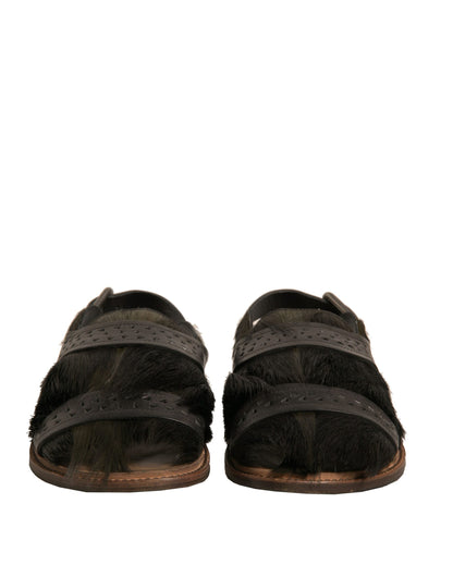 Dolce &amp; Gabbana Grüne Gazelle Haarleder Flats Sandalen Schuhe