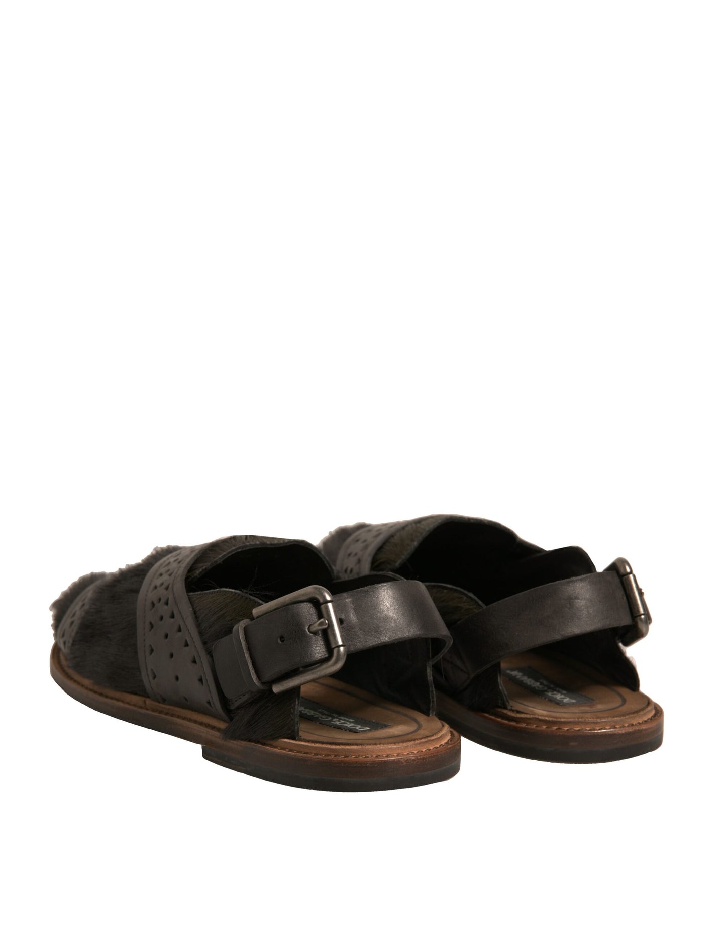 Dolce &amp; Gabbana Grüne Gazelle Haarleder Flats Sandalen Schuhe