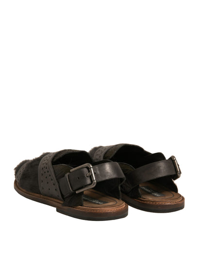 Dolce &amp; Gabbana Grüne Gazelle Haarleder Flats Sandalen Schuhe