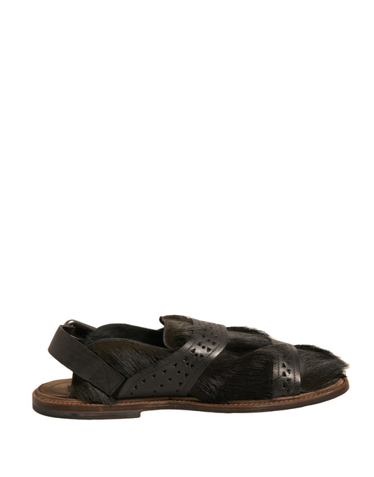 Dolce &amp; Gabbana Grüne Gazelle Haarleder Flats Sandalen Schuhe