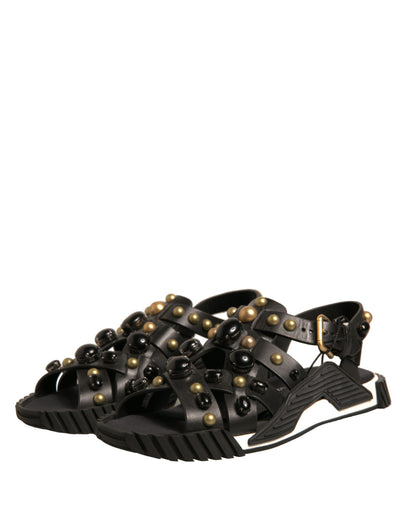 Dolce &amp; Gabbana – Sandalen mit Nieten aus schwarzem Leder