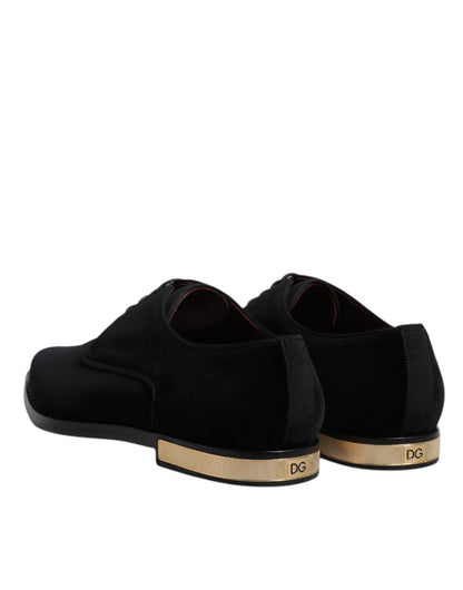 Dolce &amp; Gabbana – Derby-Schnürschuhe aus schwarzem Baumwollsamt