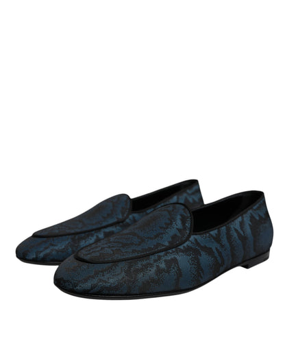 Dolce &amp; Gabbana Blau Schwarz Flats Herren Loafer Abendschuhe