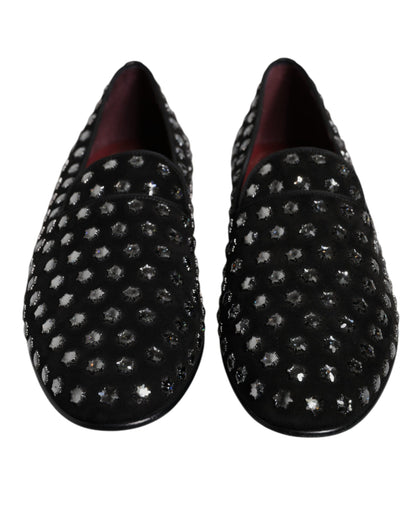 Dolce &amp; Gabbana – Schwarze Loafer mit Kristallverzierung