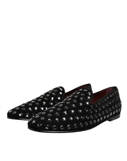 Dolce &amp; Gabbana – Schwarze Loafer mit Kristallverzierung