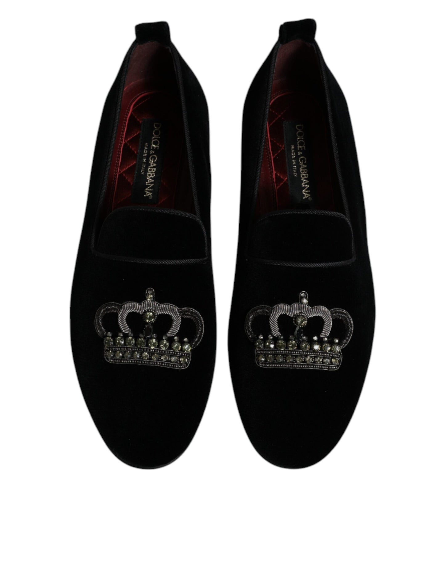 Dolce &amp; Gabbana – Schwarze Loafer aus Samt mit Kristallkrone und formeller Kleidung