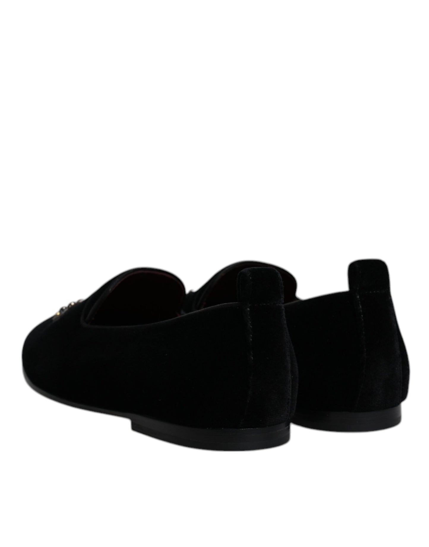 Dolce &amp; Gabbana – Schwarze Loafer aus Samt mit Kristallkrone und formeller Kleidung