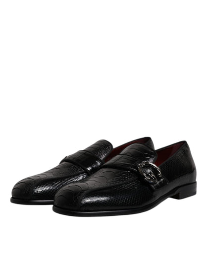 Dolce &amp; Gabbana – Loafer aus exotischem Leder mit DG-Logo, formelle Abendschuhe, Schwarz