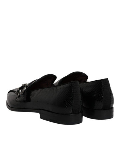 Dolce &amp; Gabbana – Loafer aus exotischem Leder mit DG-Logo, formelle Abendschuhe, Schwarz