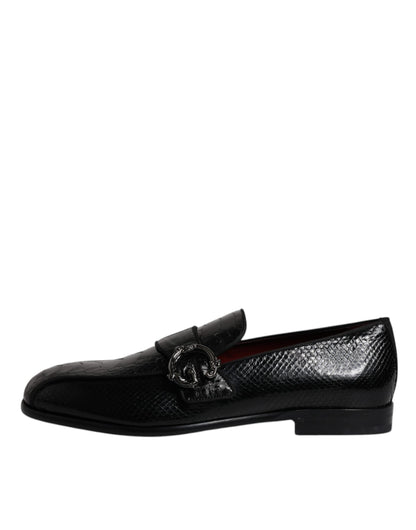 Dolce &amp; Gabbana – Loafer aus exotischem Leder mit DG-Logo, formelle Abendschuhe, Schwarz