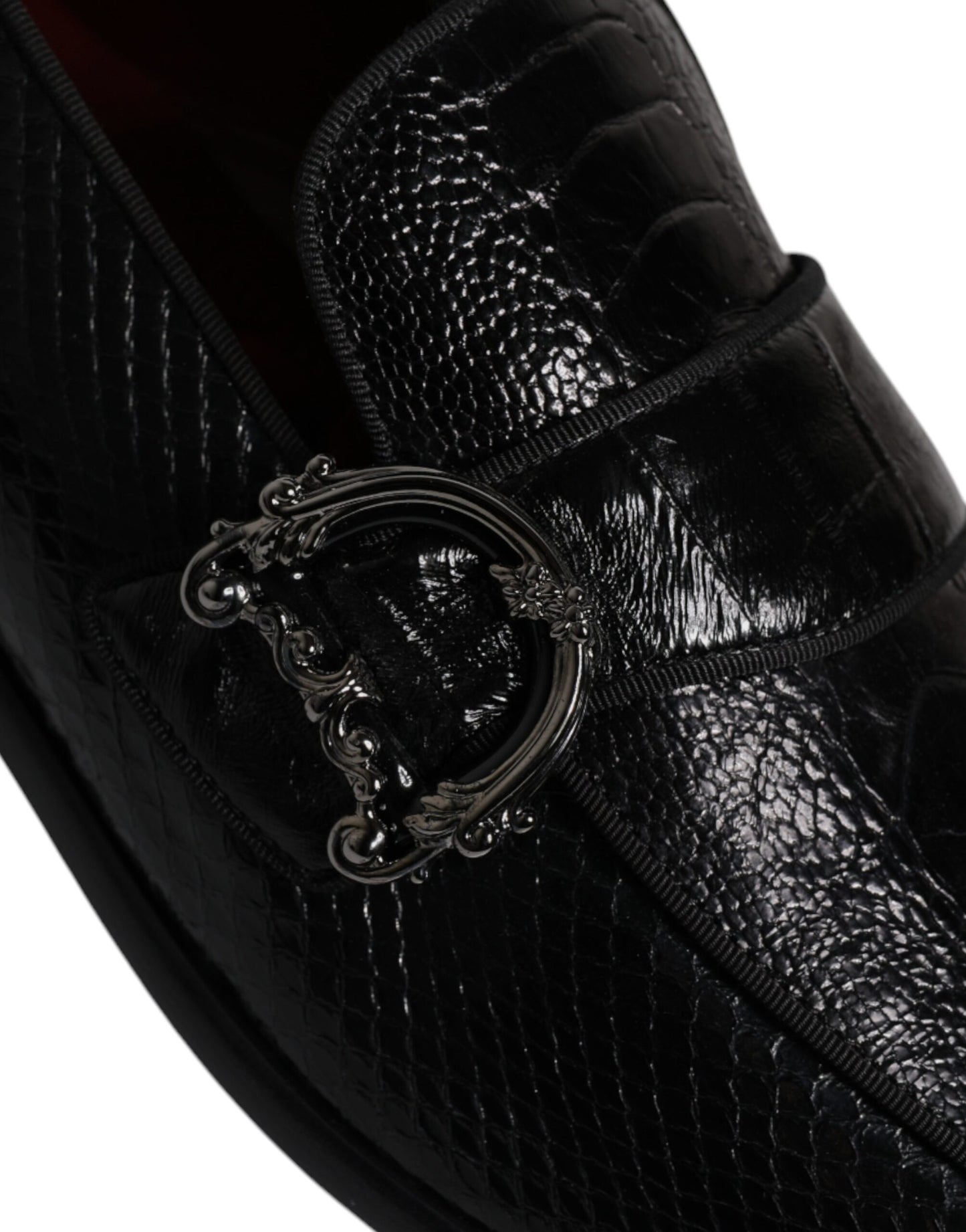 Dolce &amp; Gabbana – Loafer aus exotischem Leder mit DG-Logo, formelle Abendschuhe, Schwarz