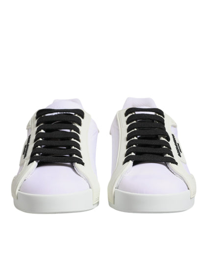 Dolce &amp; Gabbana Weiße Nylon Leder Low Top Sneakers Schuhe