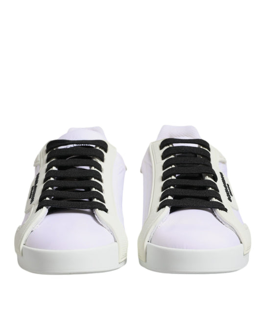 Dolce &amp; Gabbana Weiße Nylon Leder Low Top Sneakers Schuhe
