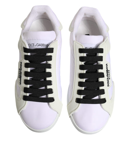Dolce &amp; Gabbana Weiße Nylon Leder Low Top Sneakers Schuhe