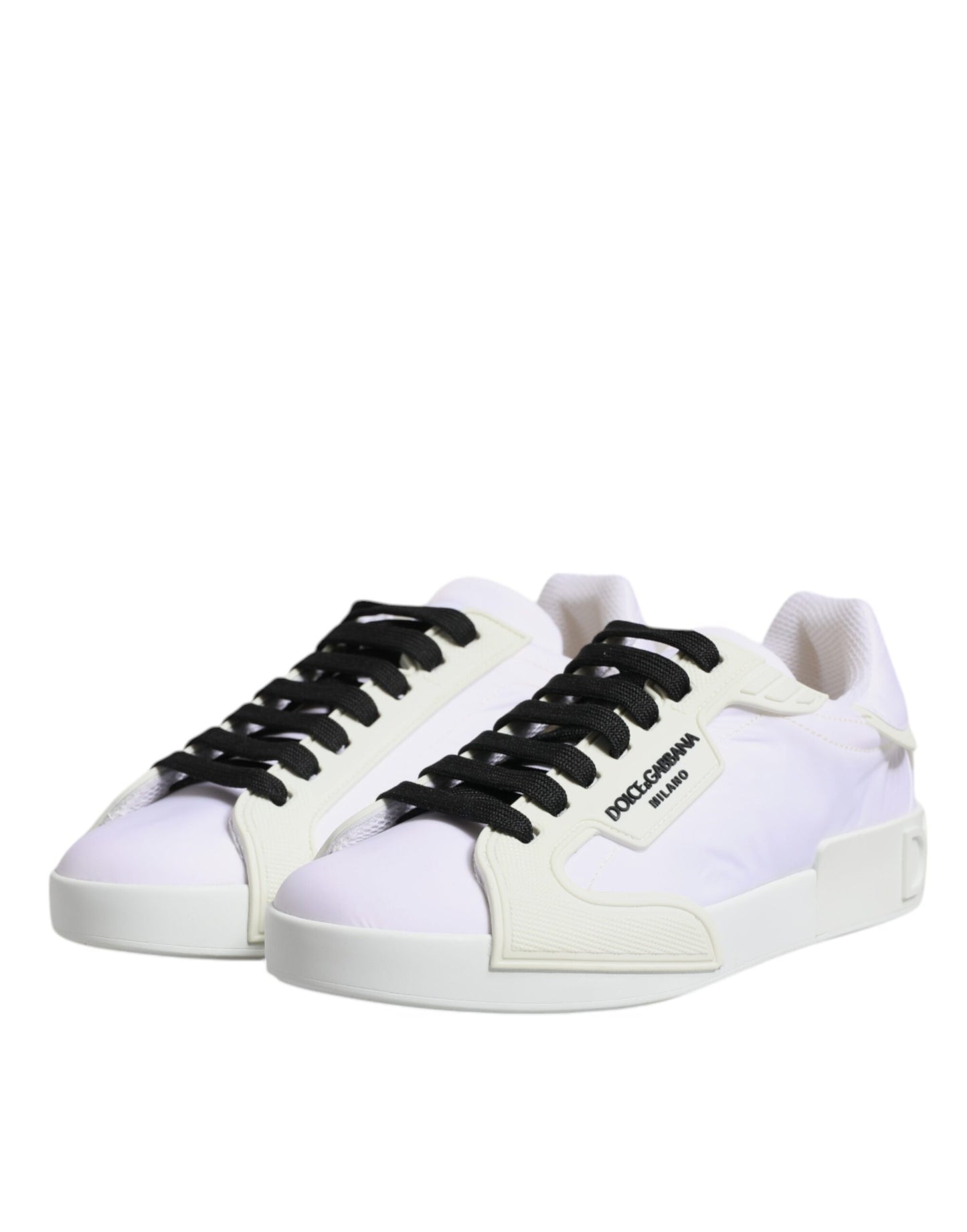 Dolce &amp; Gabbana Weiße Nylon Leder Low Top Sneakers Schuhe