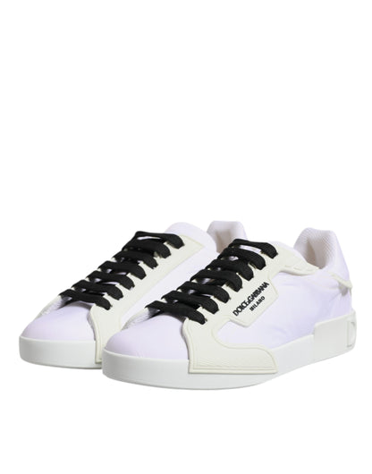 Dolce &amp; Gabbana Weiße Nylon Leder Low Top Sneakers Schuhe