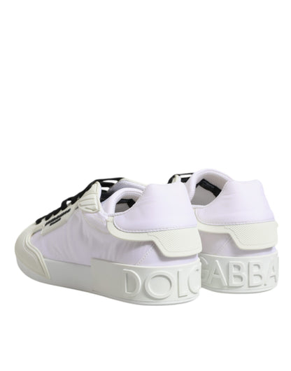 Dolce &amp; Gabbana Weiße Nylon Leder Low Top Sneakers Schuhe