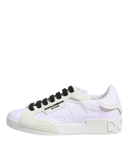Dolce &amp; Gabbana Weiße Nylon Leder Low Top Sneakers Schuhe