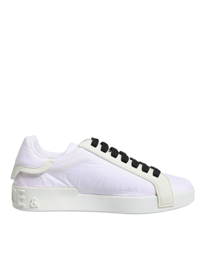 Dolce &amp; Gabbana Weiße Nylon Leder Low Top Sneakers Schuhe