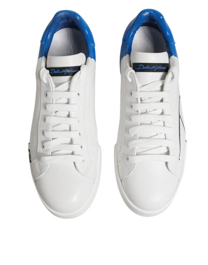 Dolce &amp; Gabbana Weiß Blau Portofino Leder Sneakers Schuhe