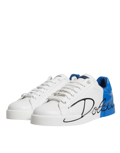 Dolce &amp; Gabbana Weiß Blau Portofino Leder Sneakers Schuhe