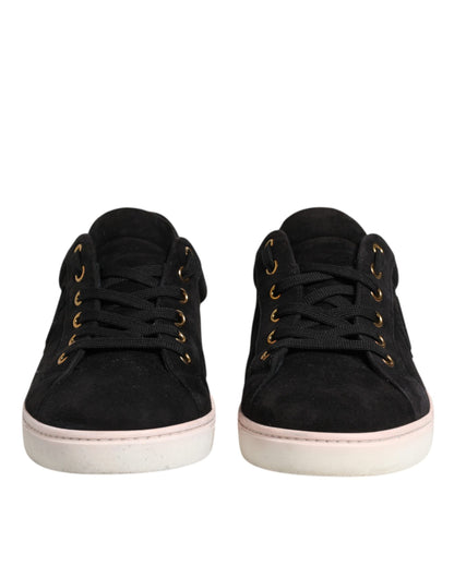 Dolce &amp; Gabbana Schwarzes Logo Wildleder Herren Sneakers Schuhe