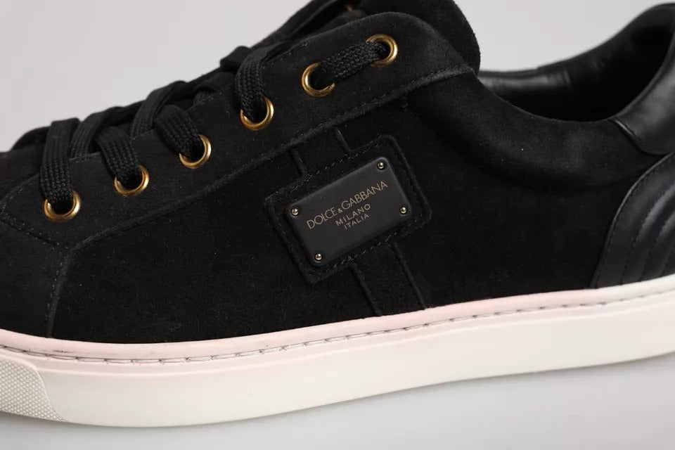 Dolce &amp; Gabbana Schwarzes Logo Wildleder Herren Sneakers Schuhe
