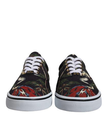 Dolce &amp; Gabbana – Schwarze Sneakers mit tropischem Print
