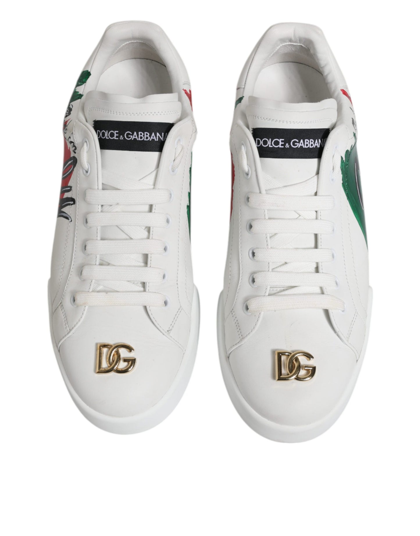 Dolce &amp; Gabbana Weiße Portofino Made In Italy Print Sneakers Schuhe