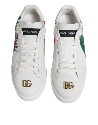 Dolce &amp; Gabbana Weiße Portofino Made In Italy Print Sneakers Schuhe