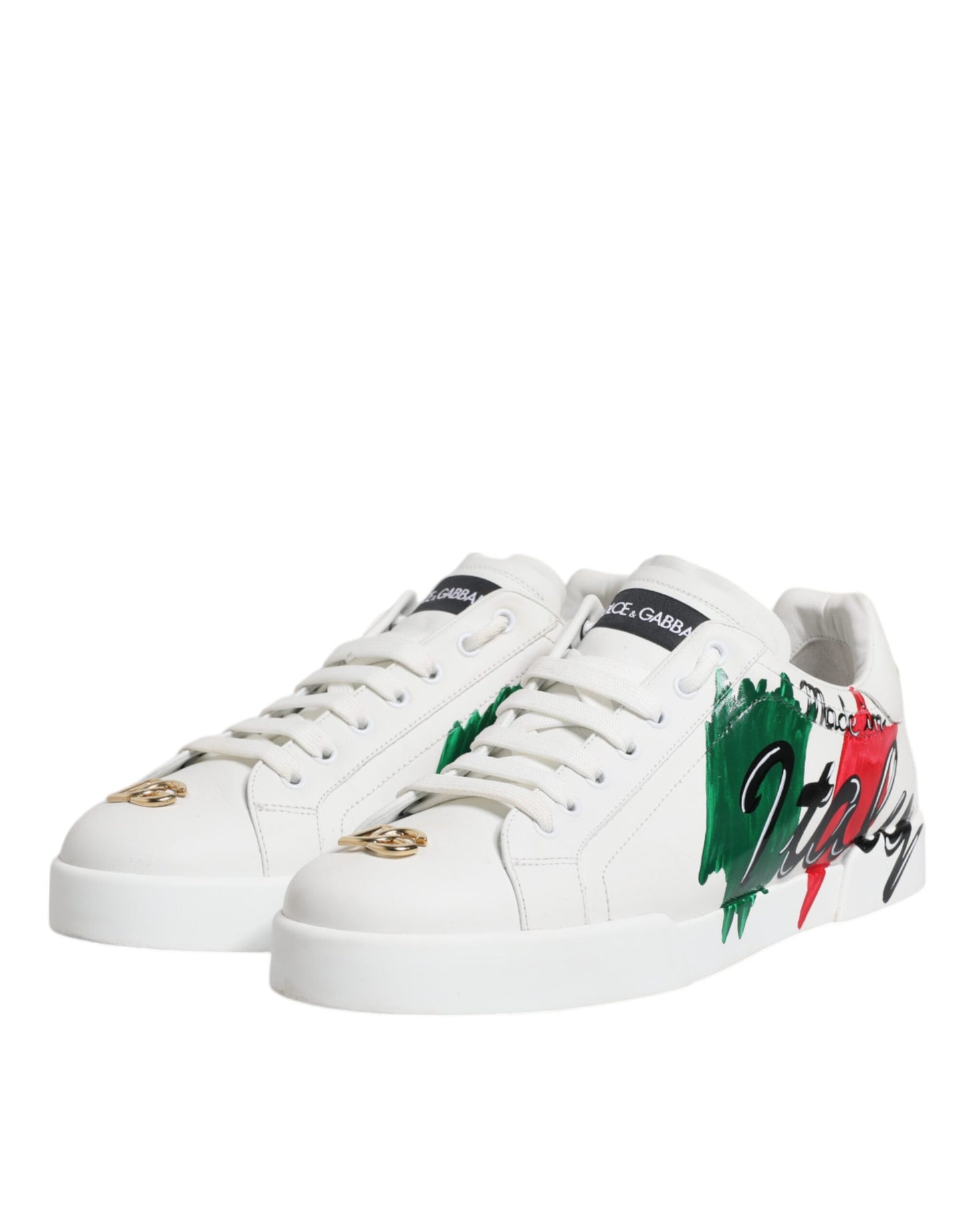 Dolce &amp; Gabbana Weiße Portofino Made In Italy Print Sneakers Schuhe