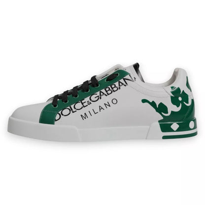 Dolce &amp; Gabbana Weiß Grün Leder Crown Milano Sneakers Schuhe