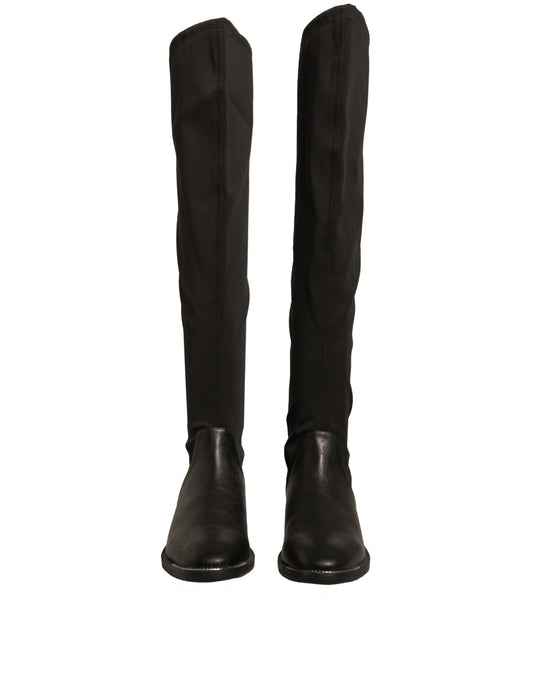 MY TWIN Schwarze Leder Wildleder Flats Hohe Stiefel Schuhe