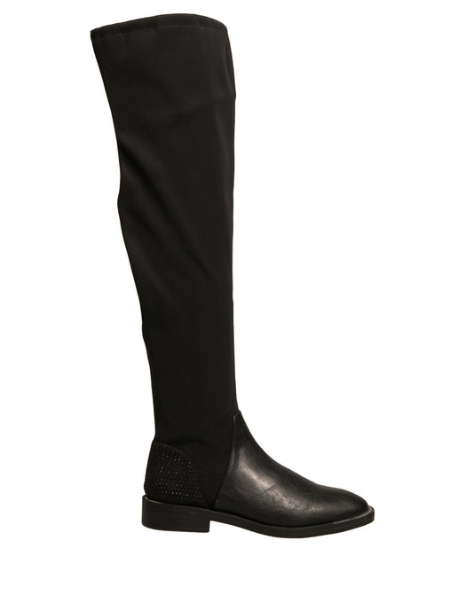 MY TWIN Schwarze Leder Wildleder Flats Hohe Stiefel Schuhe