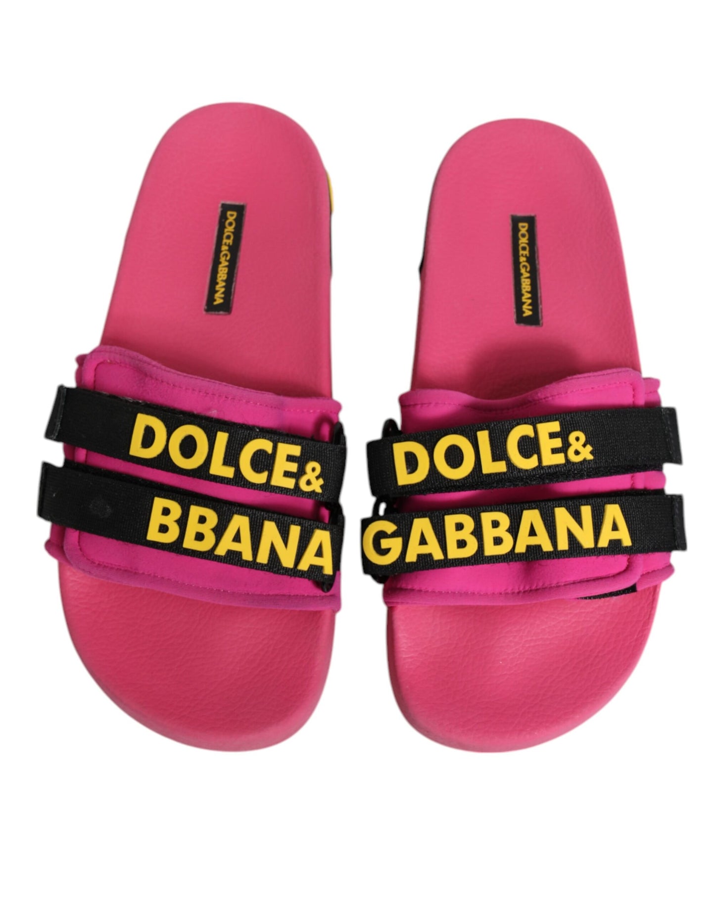 Dolce &amp; Gabbana – Fuchsiafarbene Neopren-Slides, flache Strandschuhe