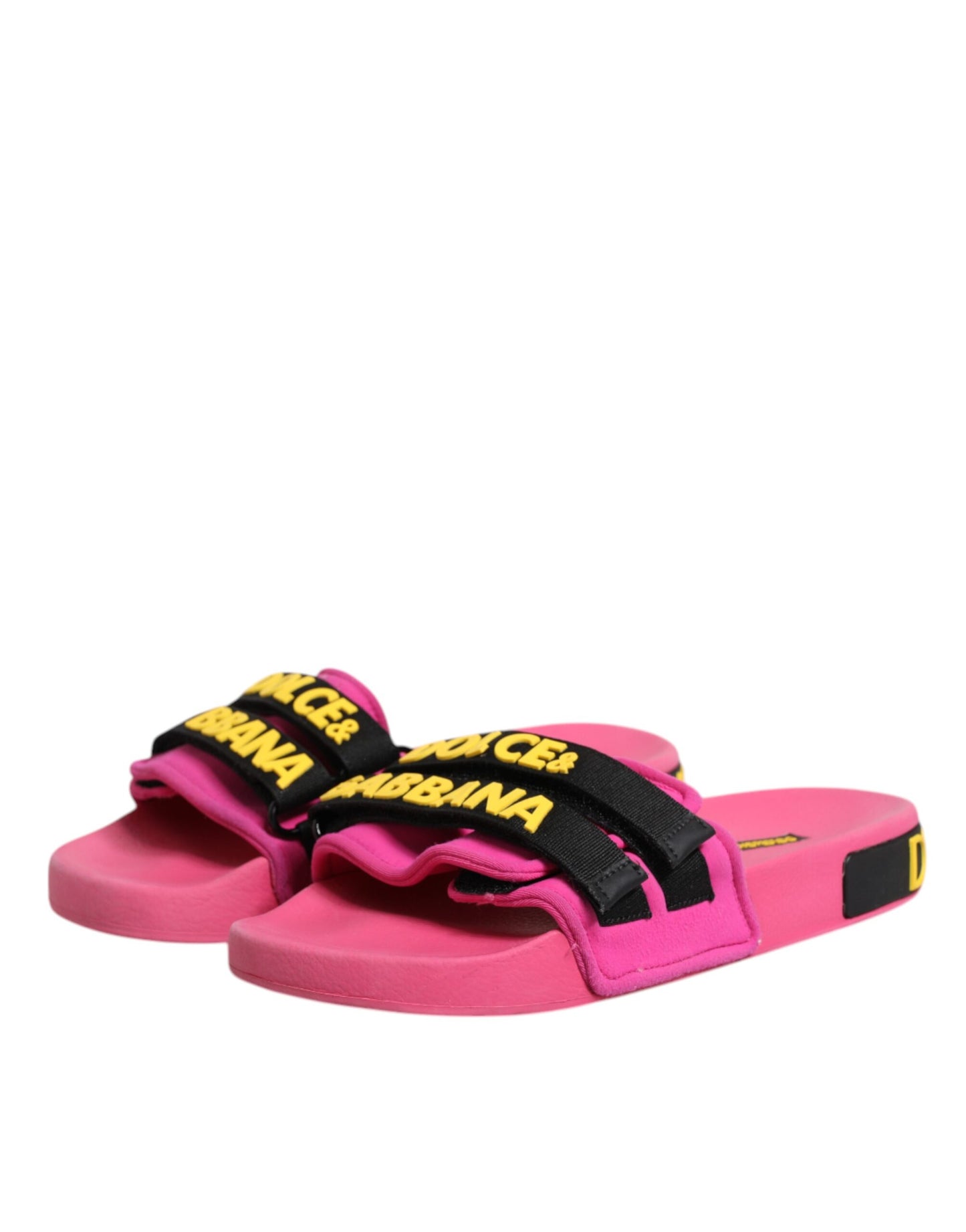Dolce &amp; Gabbana – Fuchsiafarbene Neopren-Slides, flache Strandschuhe