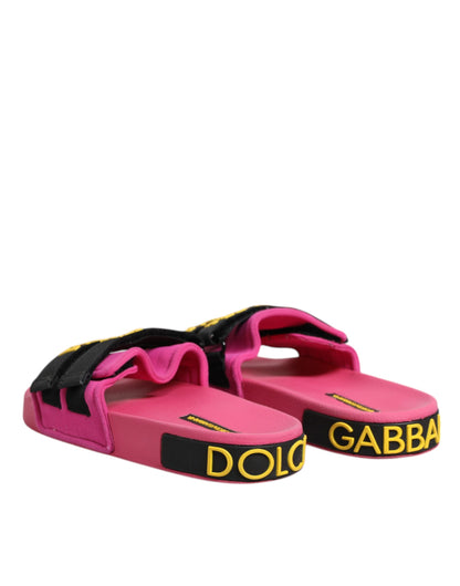 Dolce &amp; Gabbana – Fuchsiafarbene Neopren-Slides, flache Strandschuhe