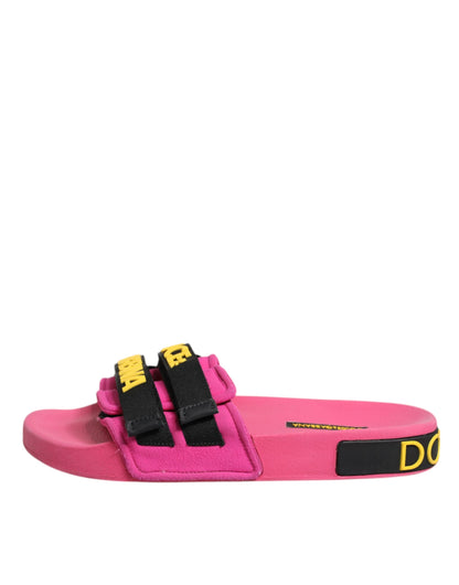 Dolce &amp; Gabbana – Fuchsiafarbene Neopren-Slides, flache Strandschuhe